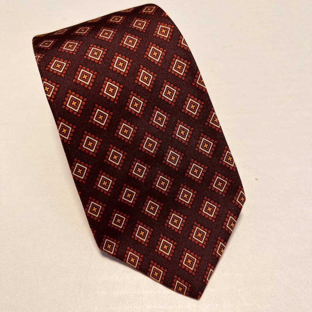 VTG Paco Rabanne Brown Diamond Geometric Pattern Silk Neck Tie Made‎ in Italy